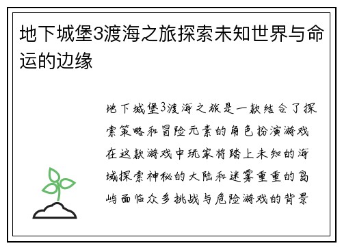 地下城堡3渡海之旅探索未知世界与命运的边缘